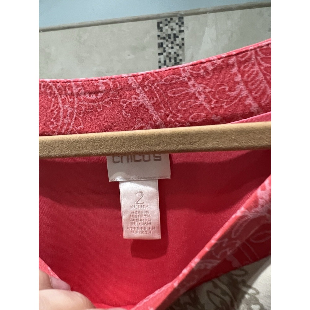 Chico's Contrast Paisley Hope Blouson Sleeveless Coral Maxi Dress Size 2 L - Picture 9 of 13